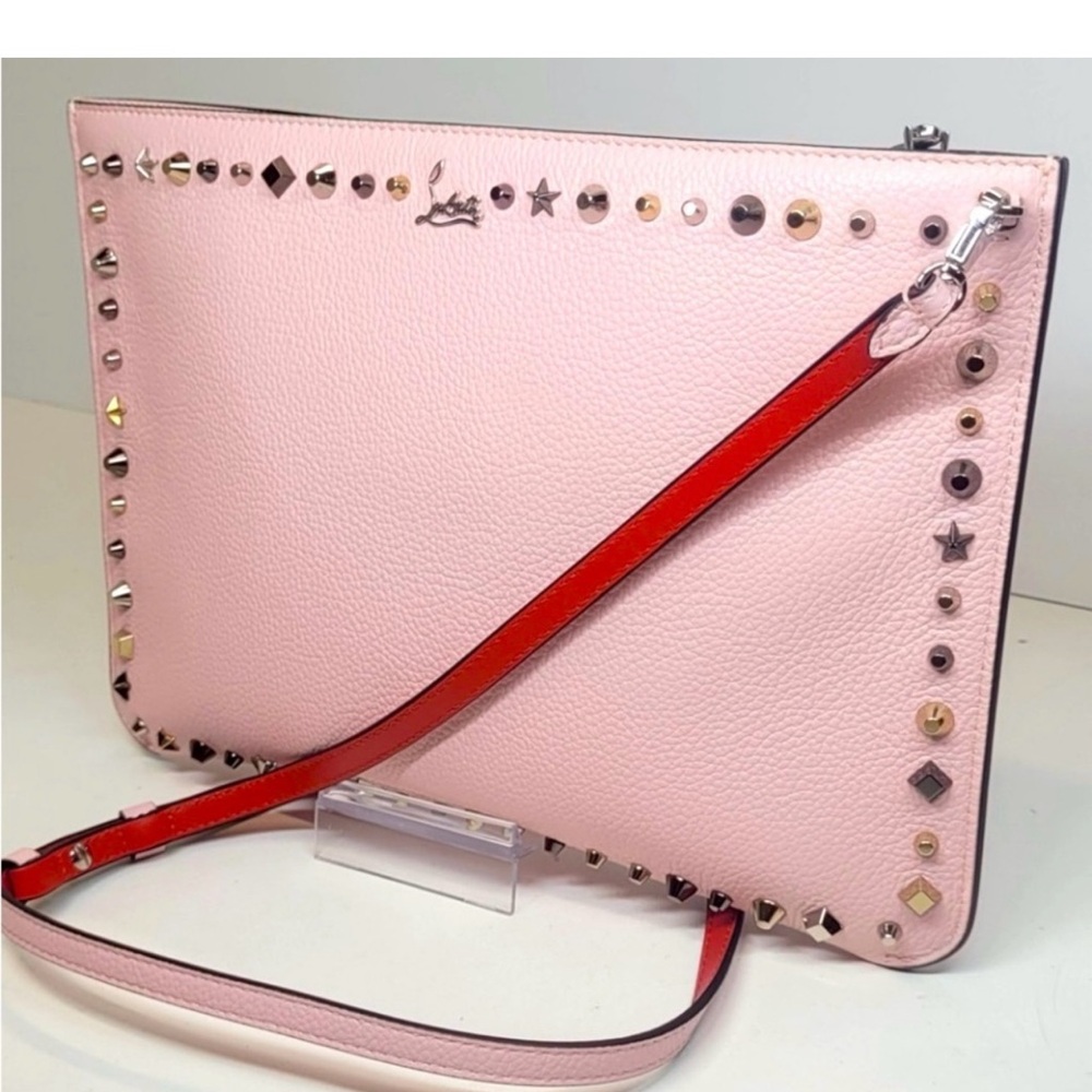 Christian Louboutin Pink and Red Crossbody Bag with Studded Details. Beautiful
